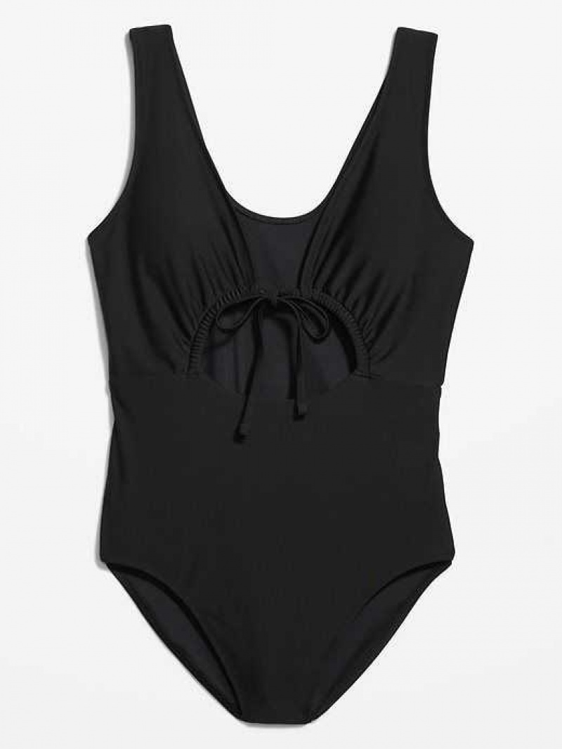 Old Navy Cutout-Front One-Piece Swimsuit Black | KBU679014