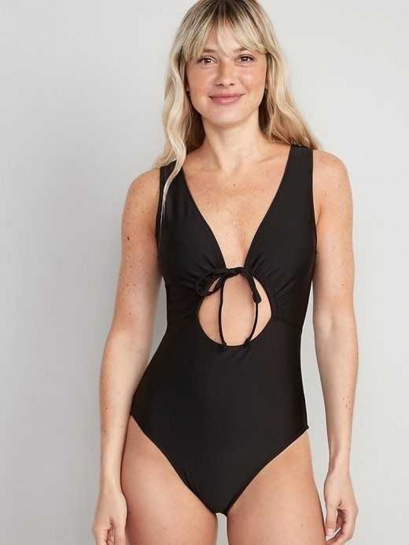 Old Navy Cutout-Front One-Piece Swimsuit Black | KBU679014