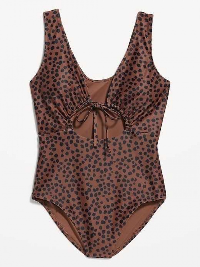 Old Navy Cutout-Front One-Piece Swimsuit Khaki | NAU641072