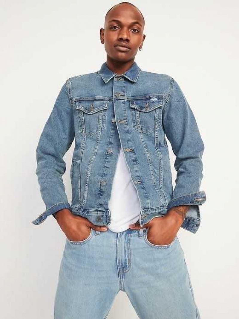 Old Navy Distressed Built-In Flex Jean Jacket Wash | VOD578629