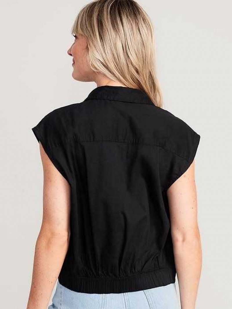 Old Navy Dolman-Sleeve Twist-Front Button-Down Shirt Black | KGM128563