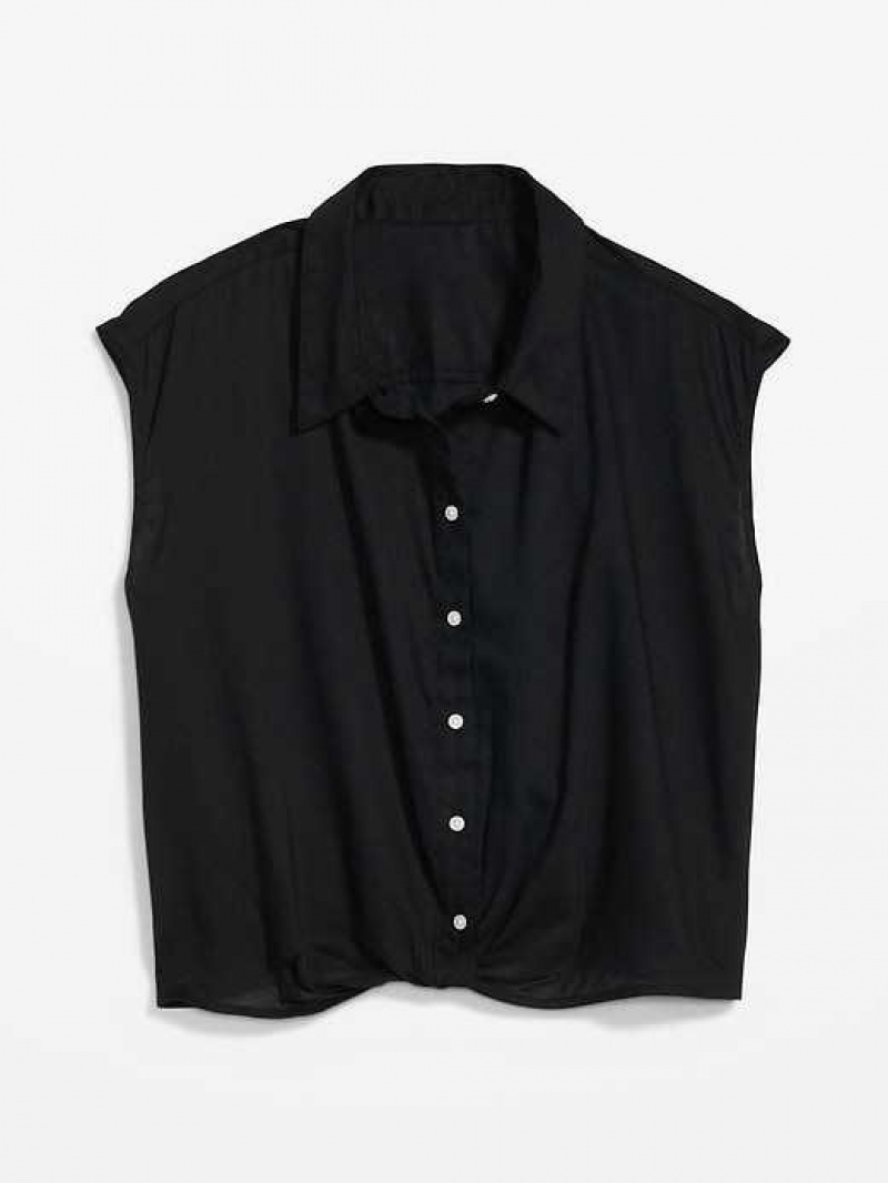 Old Navy Dolman-Sleeve Twist-Front Button-Down Shirt Black | KGM128563