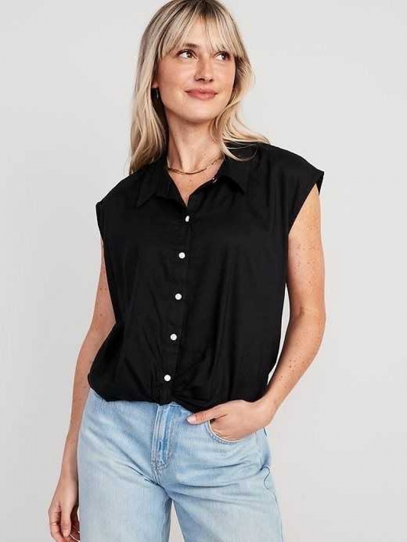 Old Navy Dolman-Sleeve Twist-Front Button-Down Shirt Black | KGM128563