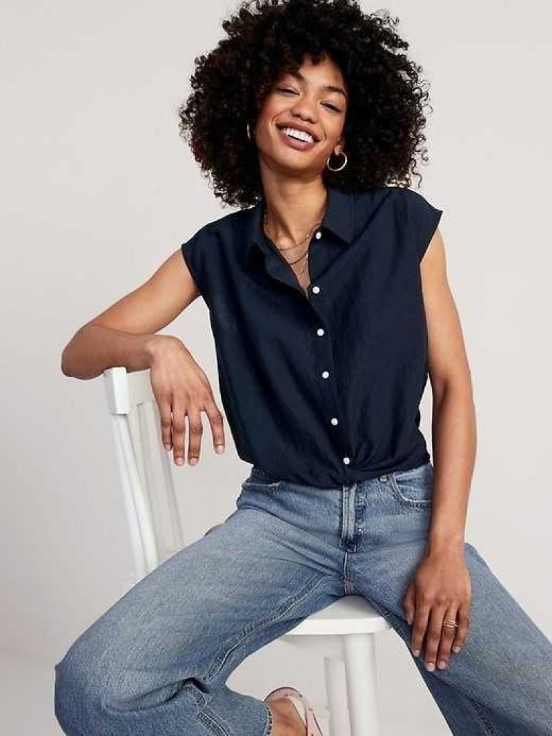 Old Navy Dolman-Sleeve Twist-Front Cropped Shirt Navy | GKE164975