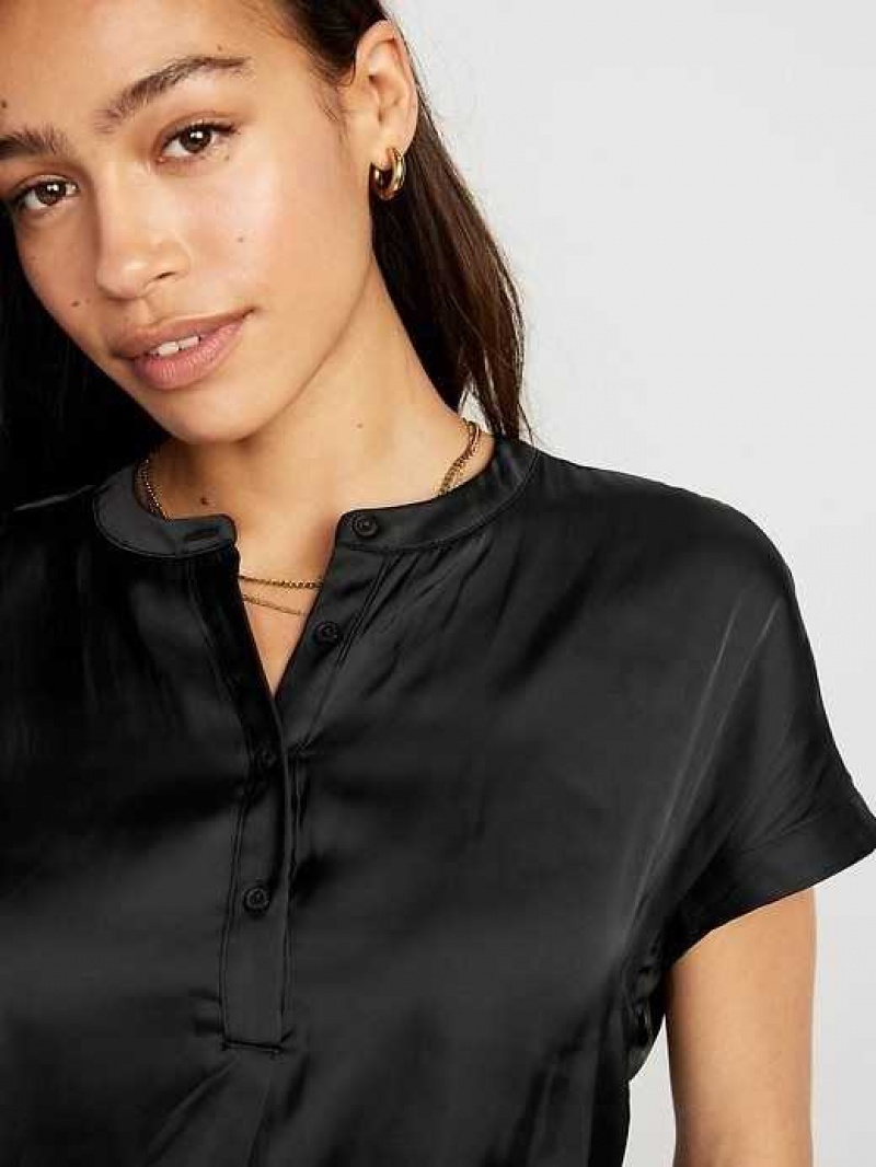 Old Navy Dolman Sleeve Satin Popover Shirt Black | NIU743812