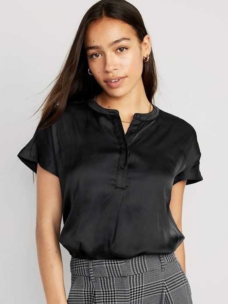 Old Navy Dolman Sleeve Satin Popover Shirt Black | NIU743812