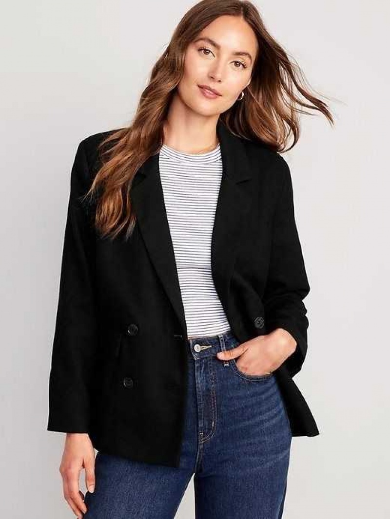 Old Navy Double-Breasted Textured Blazer Black | MJD358910