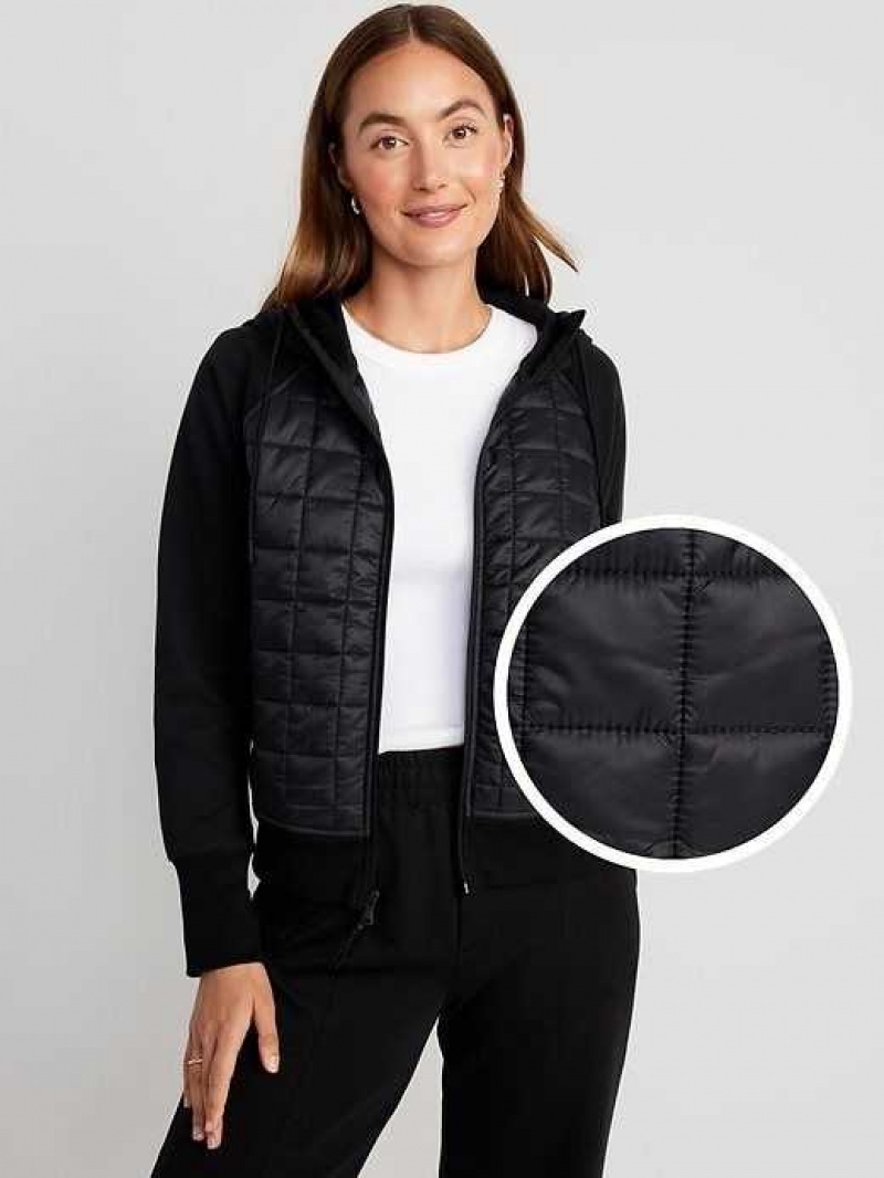 Old Navy Dynamic Fleece Cropped Hybrid Hoodie Black | YDH981405