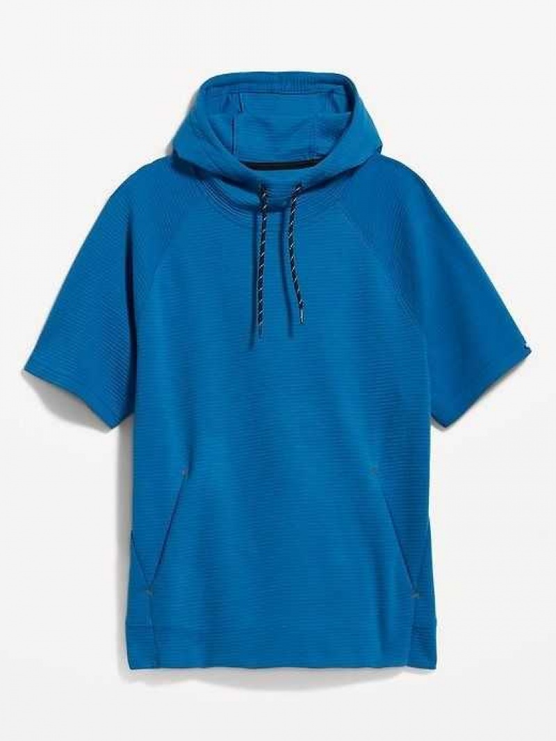 Old Navy Dynamic Fleece Textured Rib-Knit Short-Sleeve Pullover Hoodie Open Water | ZJE147365