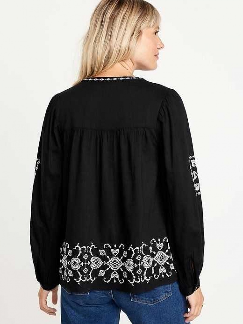 Old Navy Embroidered Boho Swing Blouse Black | VSA624938