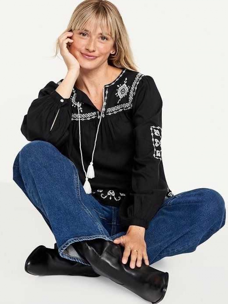 Old Navy Embroidered Boho Swing Blouse Black | VSA624938