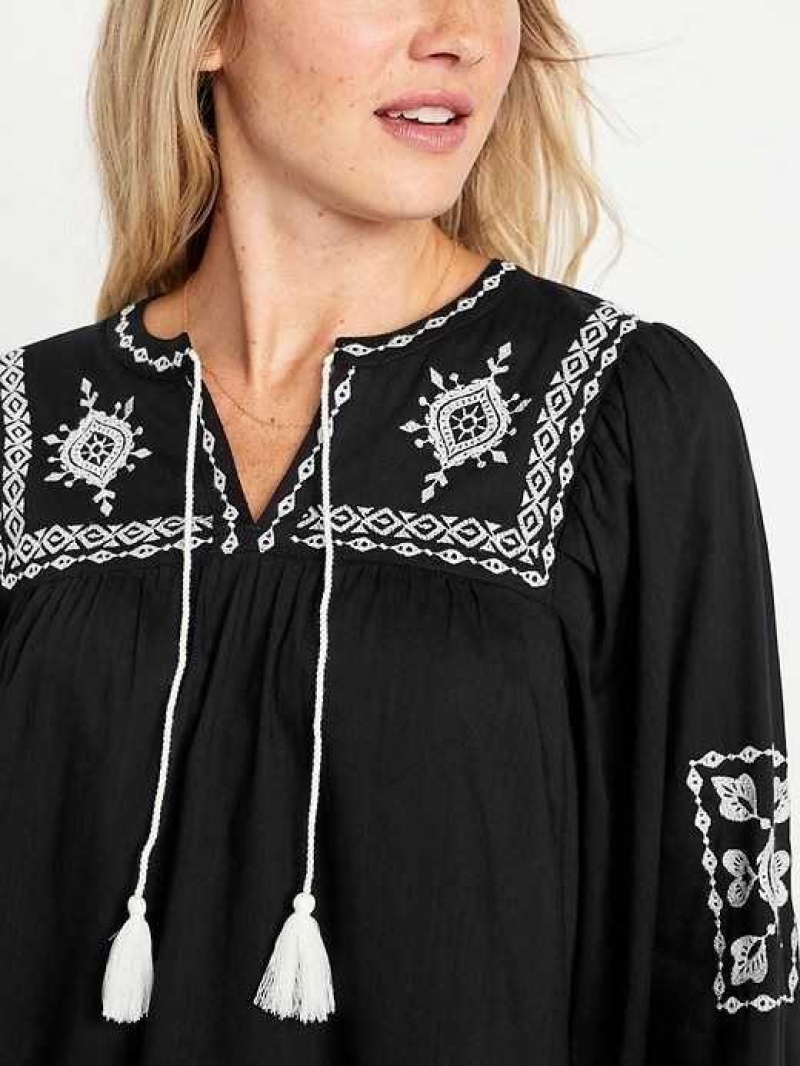 Old Navy Embroidered Boho Swing Blouse Black | VSA624938