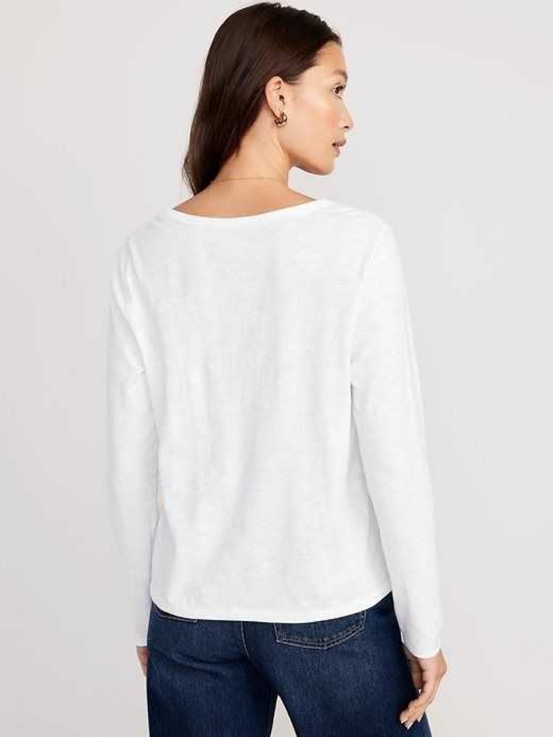 Old Navy EveryWear Long-Sleeve Slub-Knit T-Shirt White | OBR409652