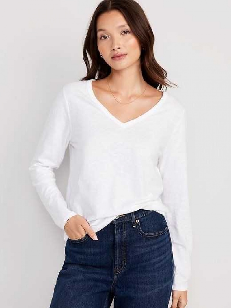 Old Navy EveryWear Long-Sleeve Slub-Knit T-Shirt White | OBR409652