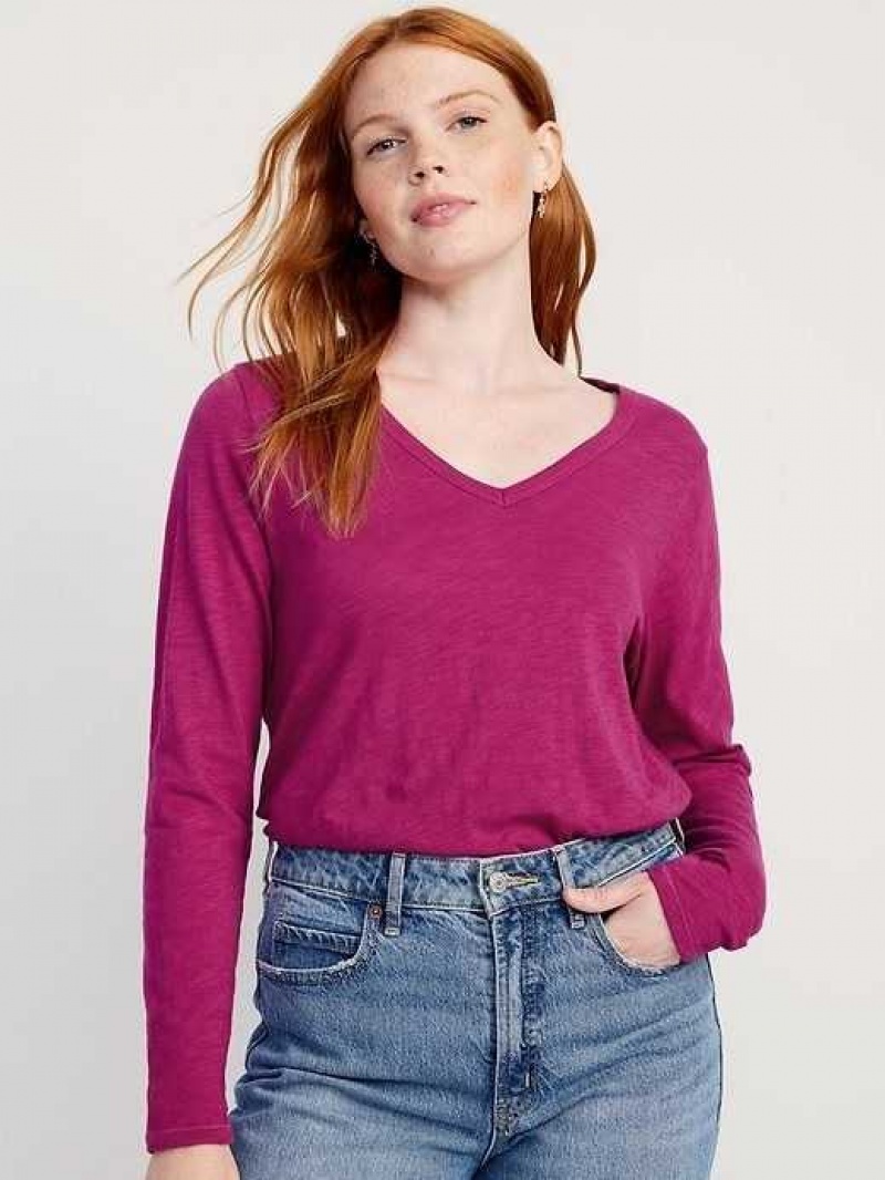 Old Navy EveryWear Long-Sleeve Slub-Knit T-Shirt Purple | APY756894