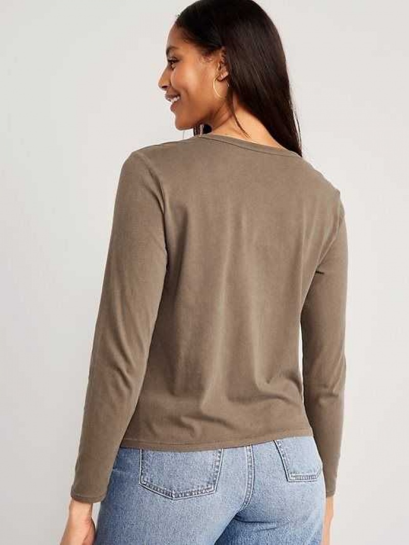 Old Navy EveryWear Long-Sleeve V-Neck T-Shirt Espresso | MPE169378