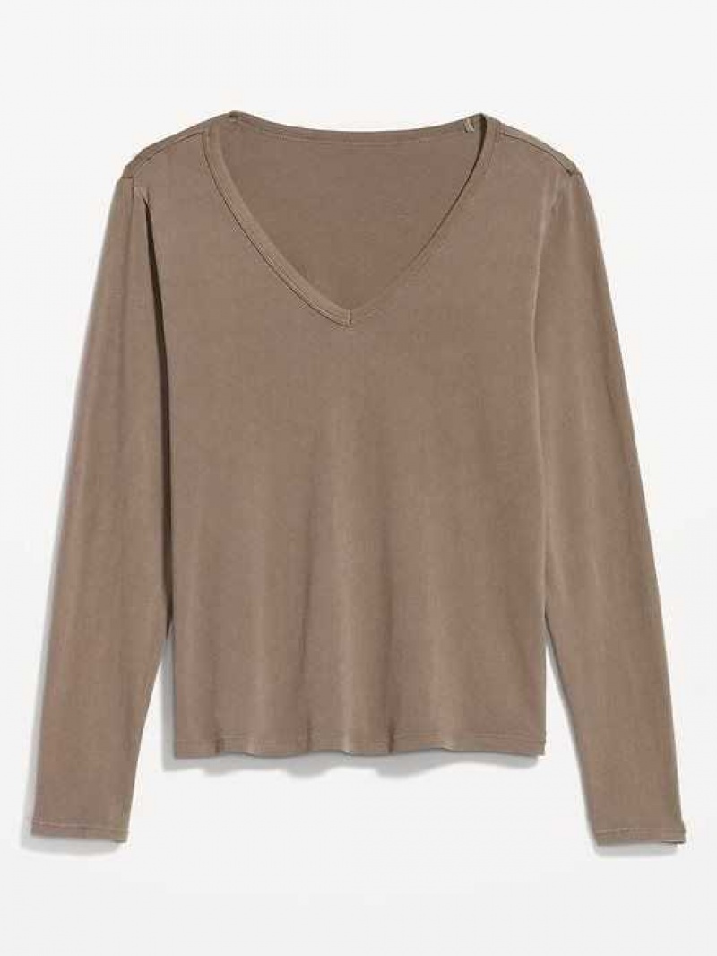 Old Navy EveryWear Long-Sleeve V-Neck T-Shirt Espresso | MPE169378