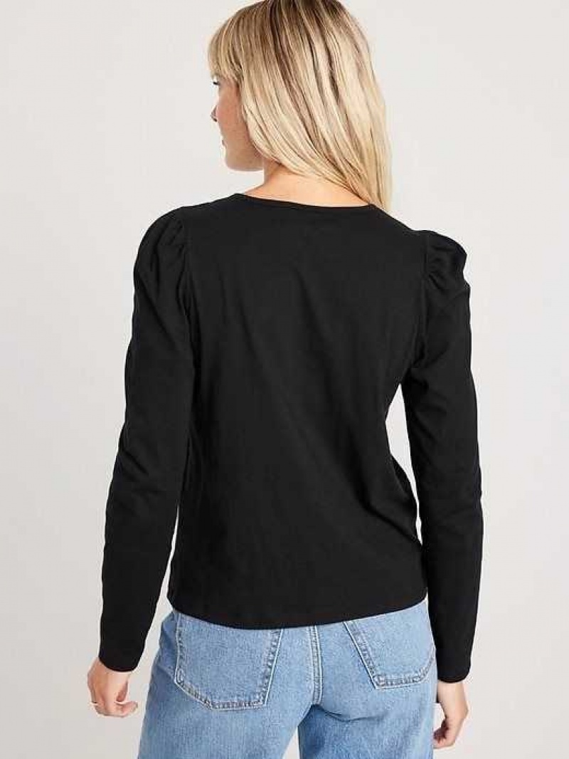 Old Navy EveryWear Puff-Sleeve Top Black | WXY518679