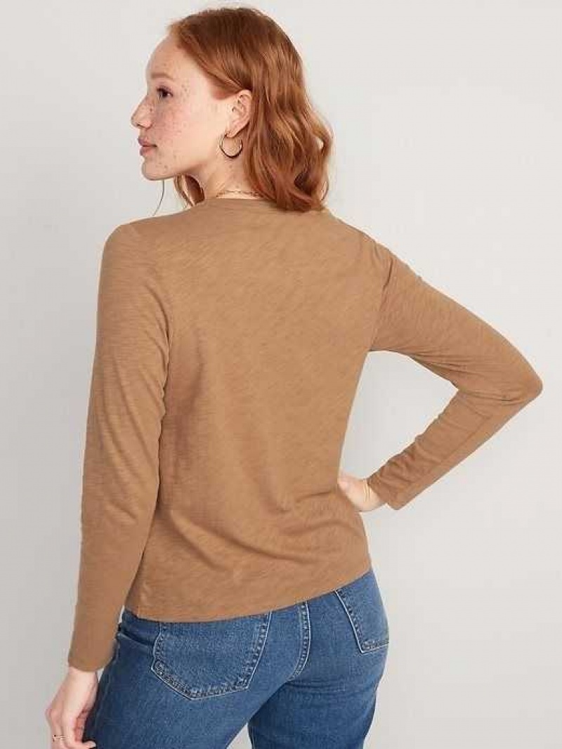 Old Navy EveryWear Slub-Knit Long-Sleeved T-Shirt Acacia | NGY184793