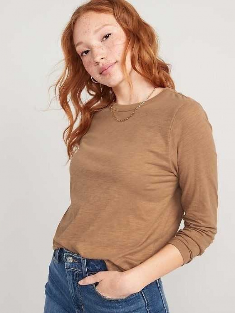 Old Navy EveryWear Slub-Knit Long-Sleeved T-Shirt Acacia | NGY184793