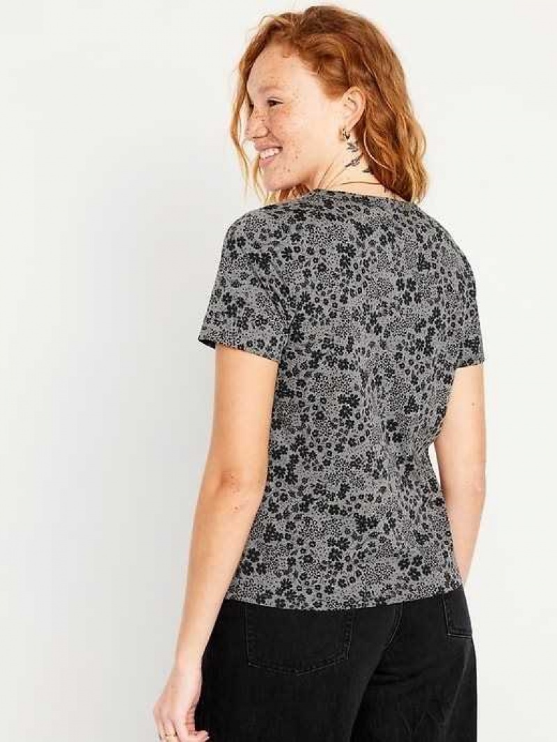 Old Navy EveryWear V-Neck Printed T-Shirt Black | SEZ783029