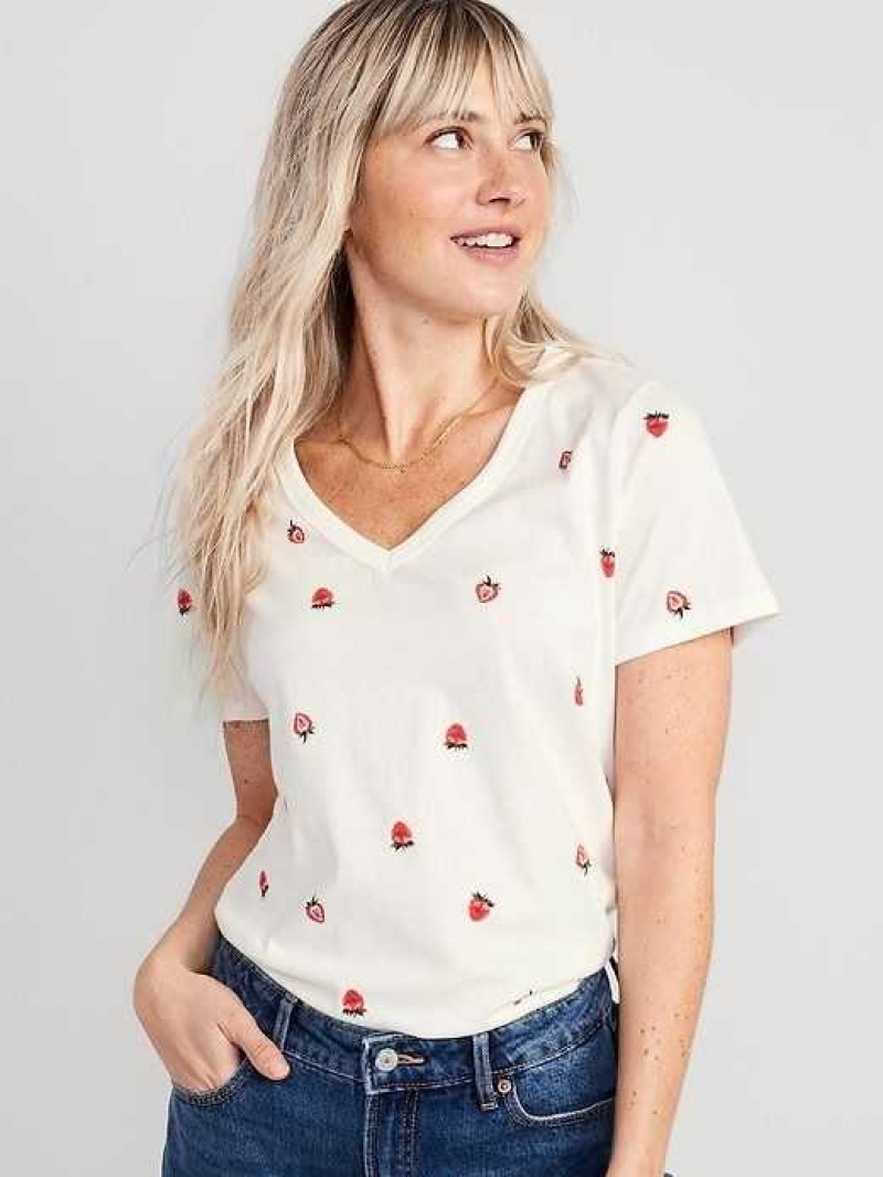 Old Navy EveryWear V-Neck Printed T-Shirt Strawberry | DJT759610