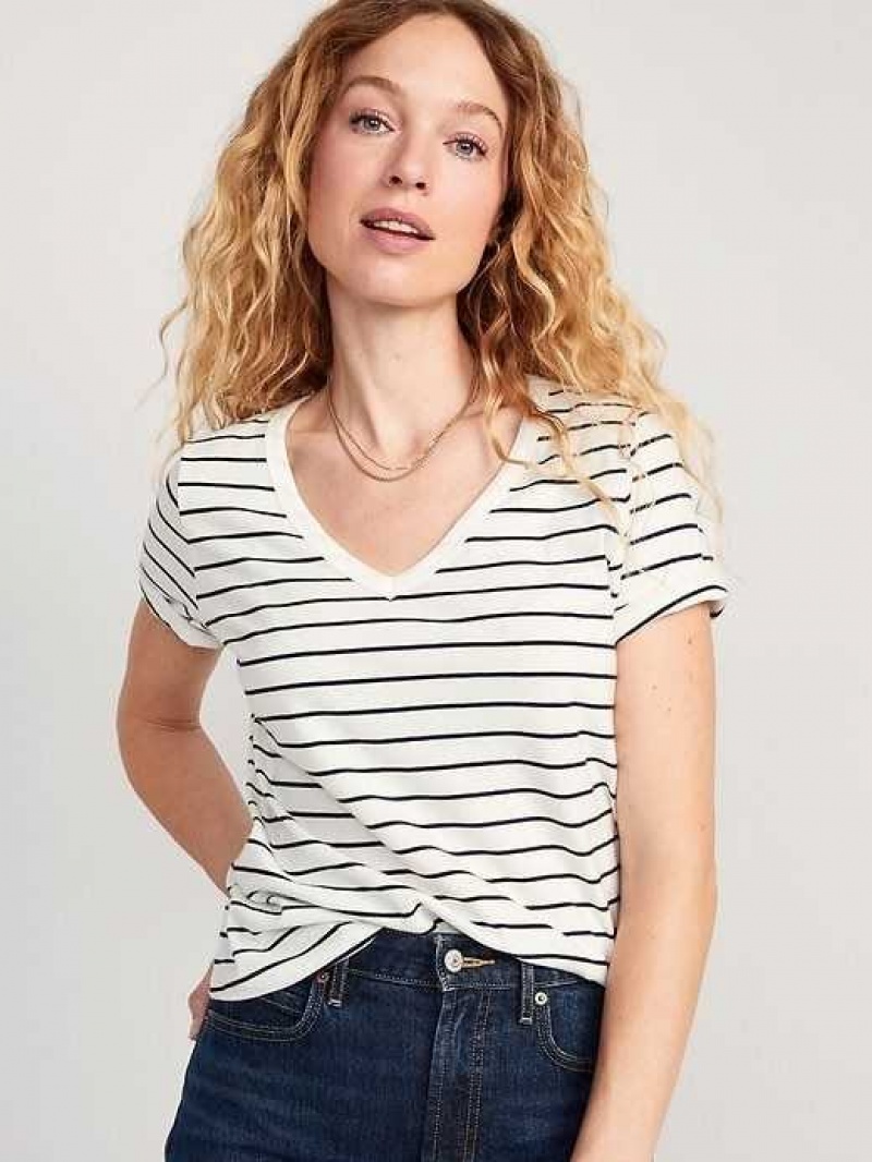 Old Navy EveryWear V-Neck Printed T-Shirt Navy Stripes | CBI845916