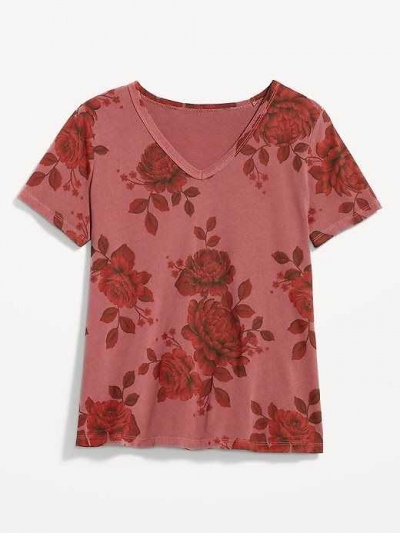 Old Navy EveryWear V-Neck Printed T-Shirt Red | WSC862934