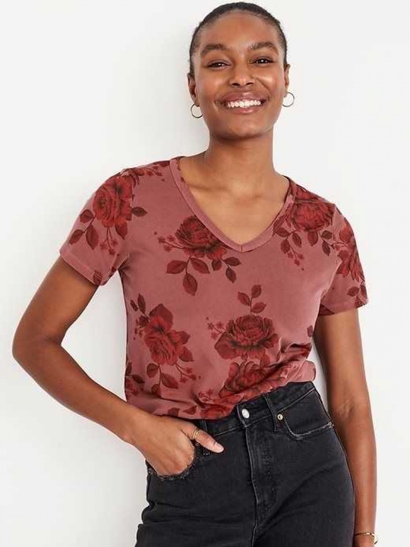 Old Navy EveryWear V-Neck Printed T-Shirt Red | WSC862934