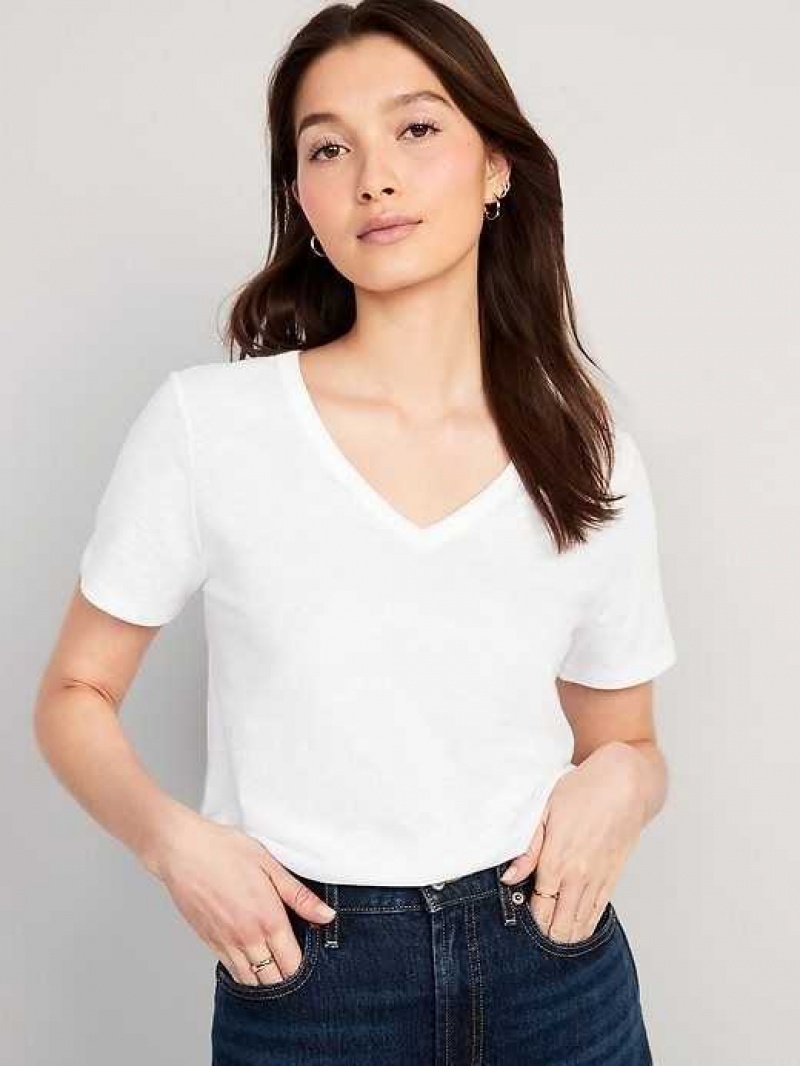 Old Navy EveryWear V-Neck Slub-Knit T-Shirt White | SJE837156