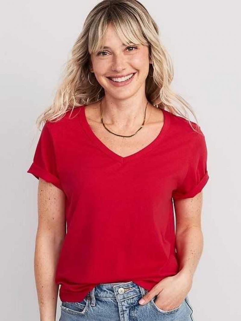 Old Navy EveryWear V-Neck Slub-Knit T-Shirt Red | QSF839642