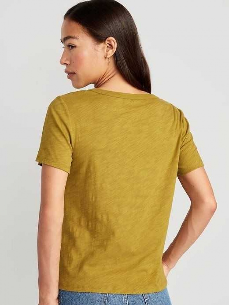 Old Navy EveryWear V-Neck Slub-Knit T-Shirt Olive | NUV485729