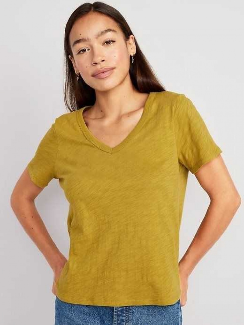 Old Navy EveryWear V-Neck Slub-Knit T-Shirt Olive | NUV485729