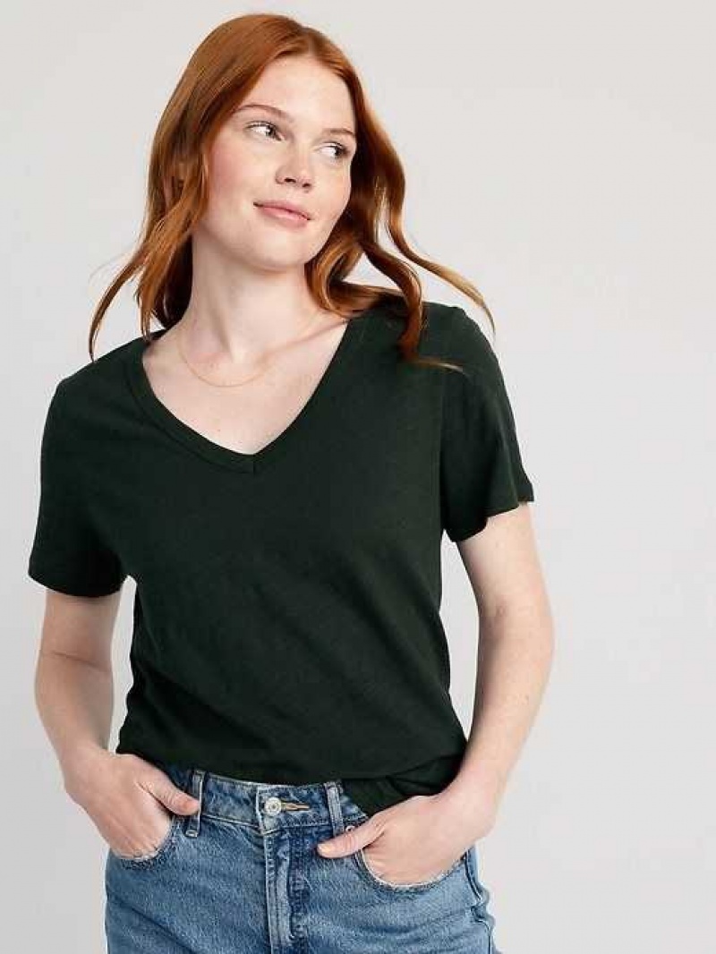 Old Navy EveryWear V-Neck Slub-Knit T-Shirt Dark Bottle | MVF382749