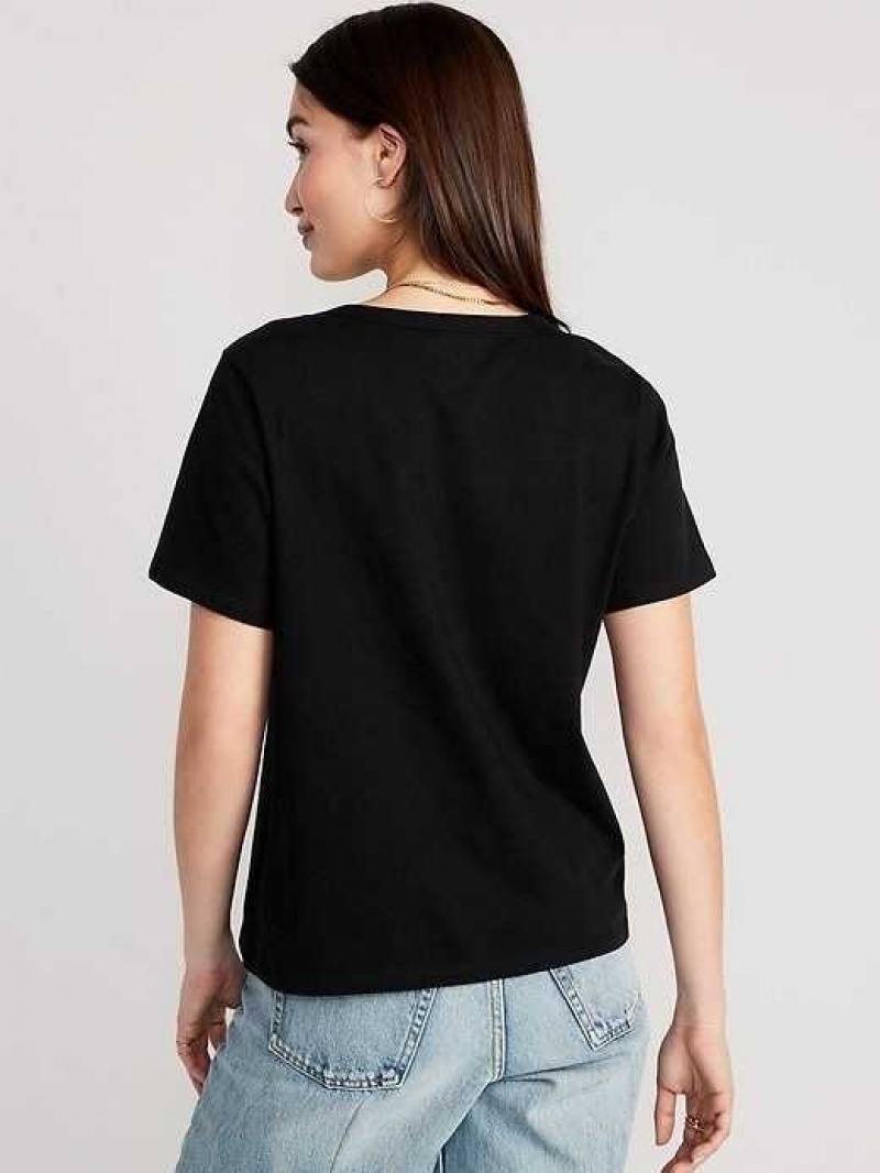 Old Navy EveryWear V-Neck Slub-Knit T-Shirt Black | FST431256