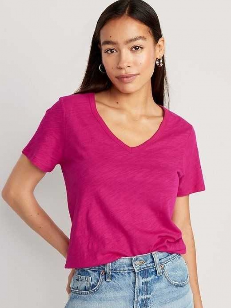 Old Navy EveryWear V-Neck Slub-Knit T-Shirt Pink | FDI965721