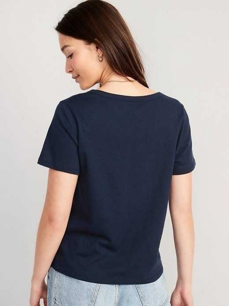 Old Navy EveryWear V-Neck Slub-Knit T-Shirt Navy | DXN308941