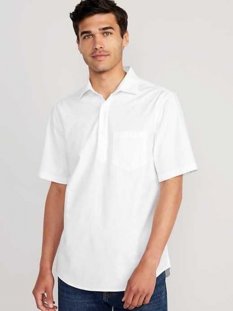 Old Navy Everyday Built-In Flex Henley Oxford Shirt White | TQE697854