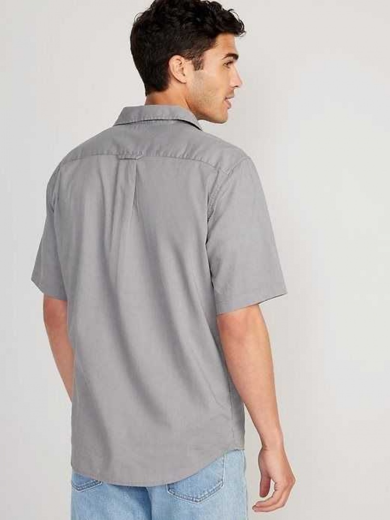 Old Navy Everyday Built-In Flex Henley Oxford Shirt Grey Stripes | YEX037421