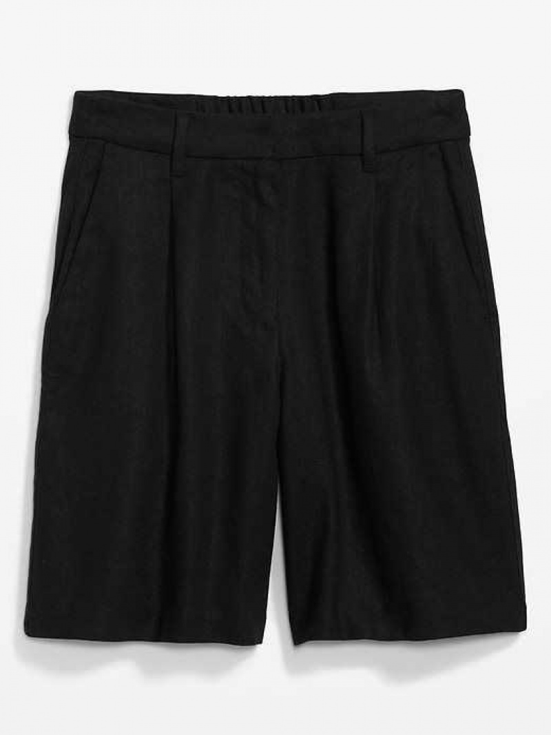 Old Navy Extra High-Rise Linen-Blend Bermuda Shorts Black | YSC387095