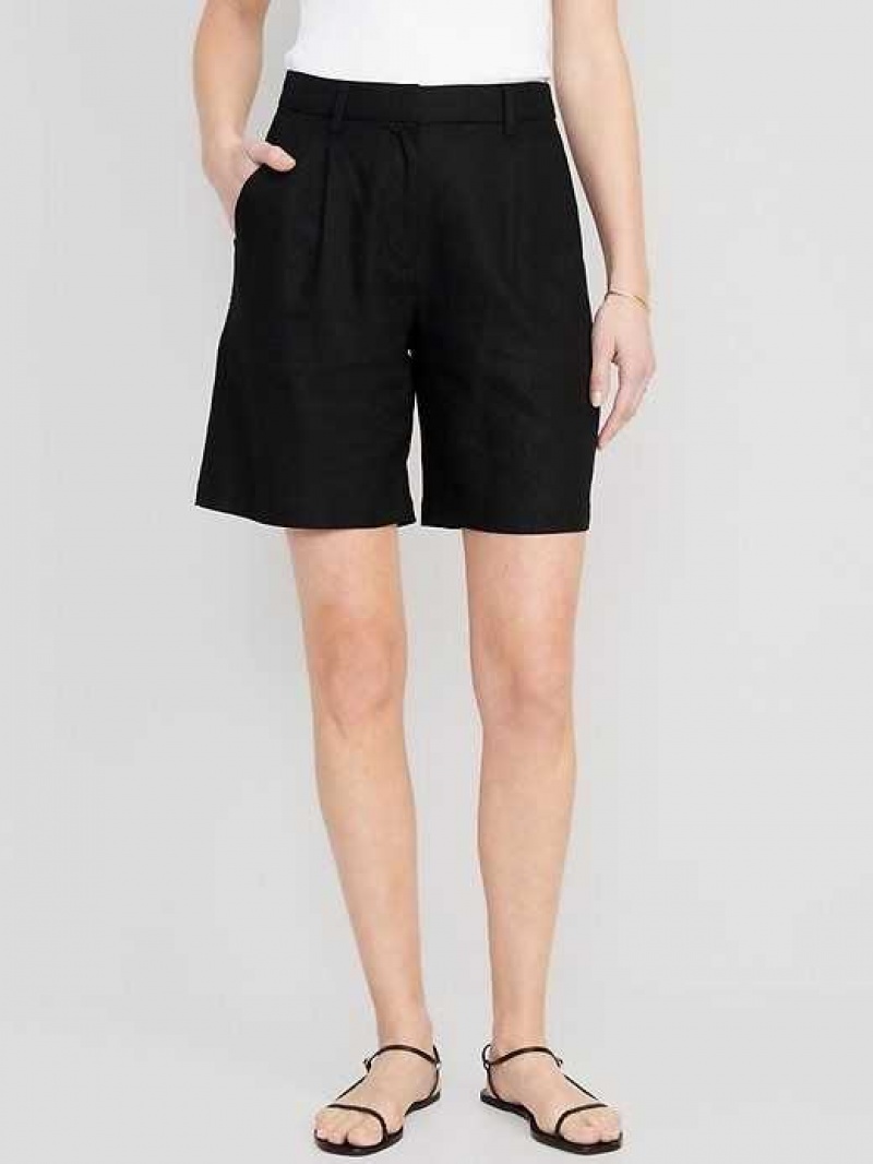 Old Navy Extra High-Rise Linen-Blend Bermuda Shorts Black | YSC387095