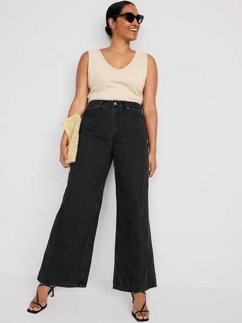 Old Navy Extra High-Waisted Baggy Wide-Leg Non-Stretch Jeans Black | RVF482976