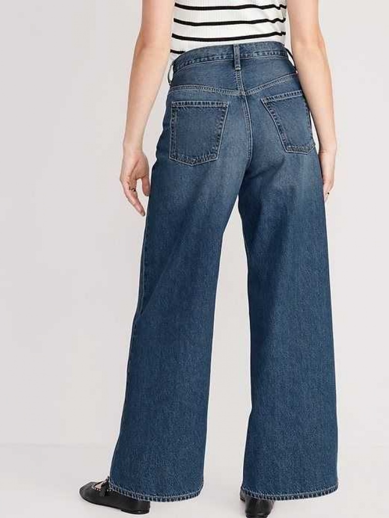 Old Navy Extra High-Waisted Baggy Wide-Leg Non-Stretch Jeans Dark Wash | GLE350719