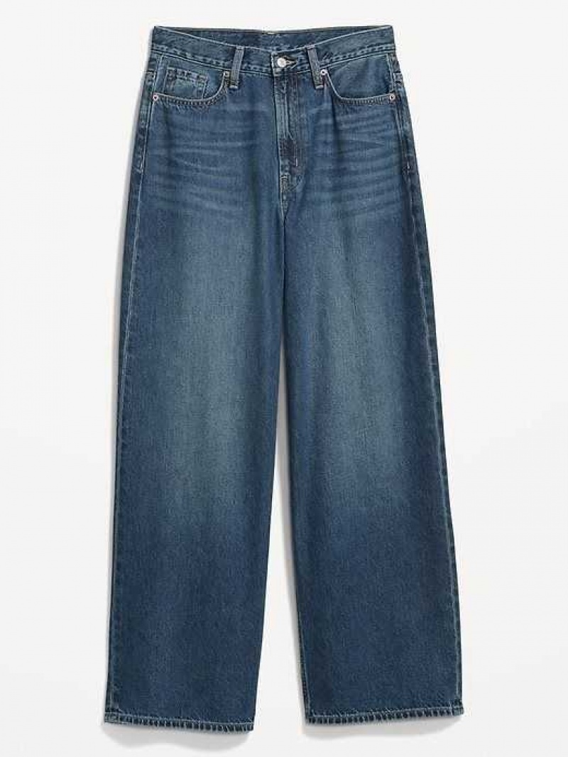 Old Navy Extra High-Waisted Baggy Wide-Leg Non-Stretch Jeans Dark Wash | GLE350719