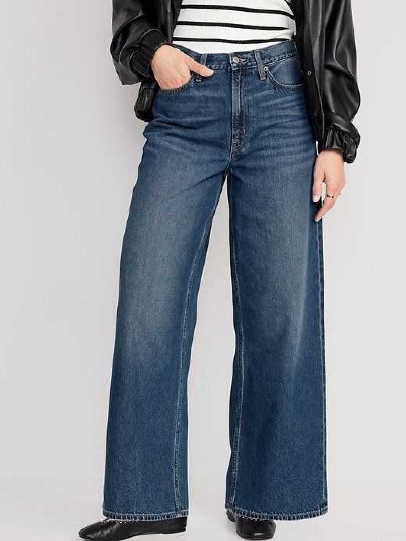 Old Navy Extra High-Waisted Baggy Wide-Leg Non-Stretch Jeans Dark Wash | GLE350719