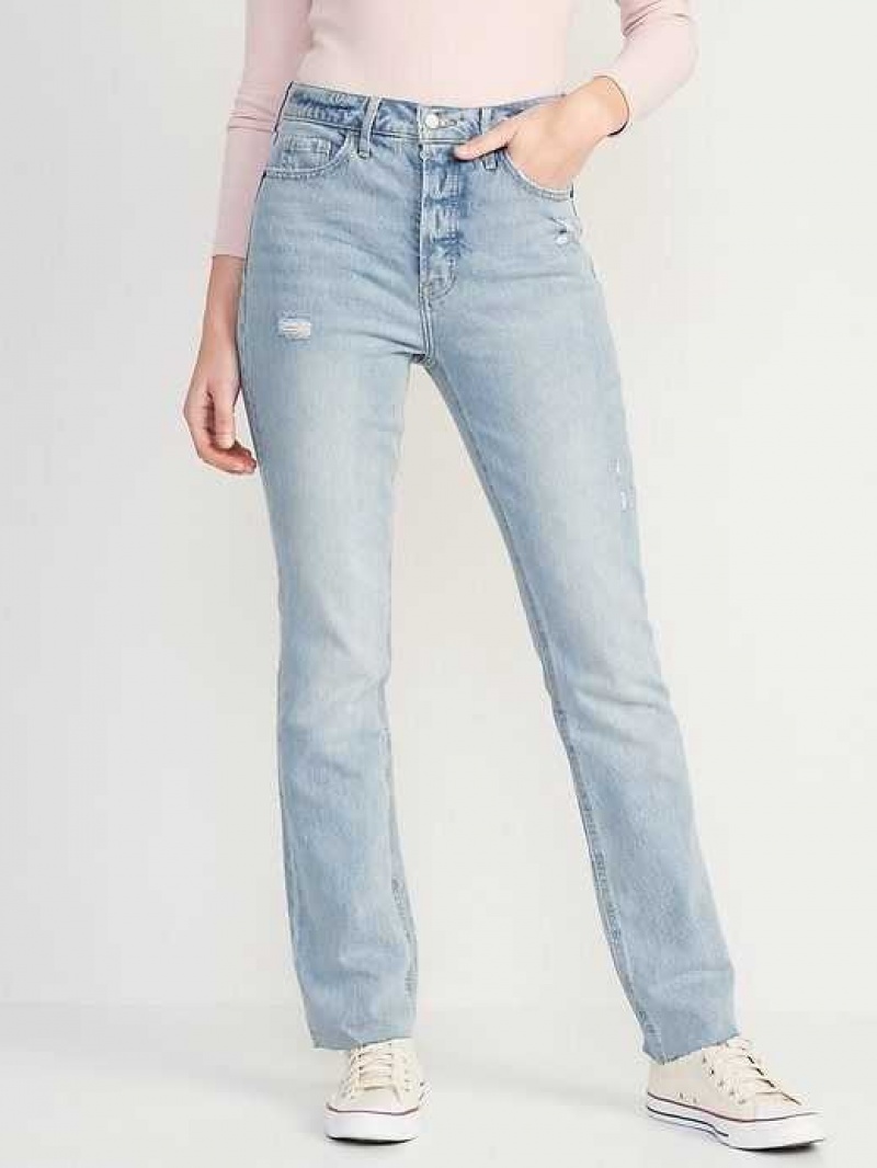 Old Navy Extra High-Waisted Button-Fly Kicker Boot-Cut Cut-Off Jeans Light Wash | QOH869412