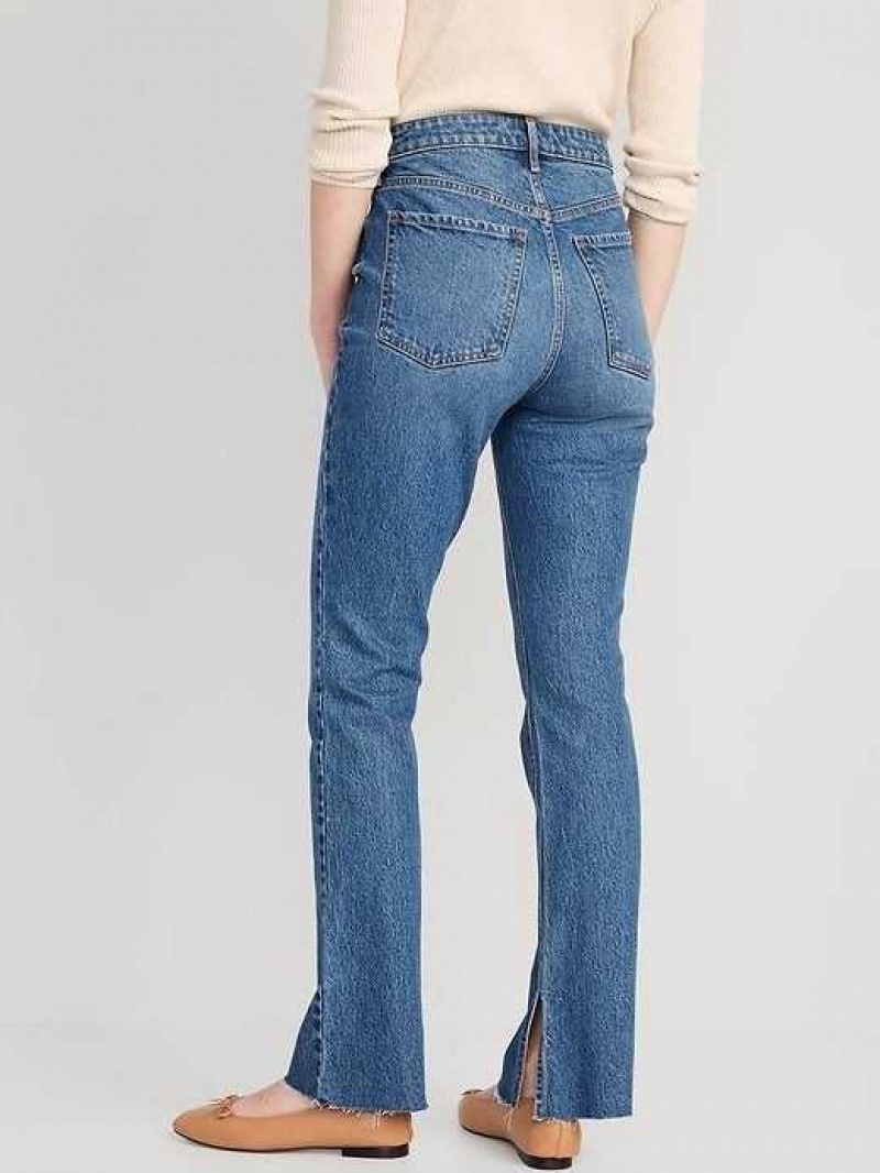 Old Navy Extra High-Waisted Button-Fly Kicker Boot-Cut Side-Slit Jeans Wash | AMT490863