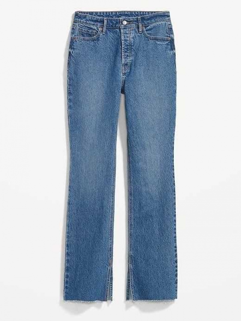 Old Navy Extra High-Waisted Button-Fly Kicker Boot-Cut Side-Slit Jeans Wash | AMT490863