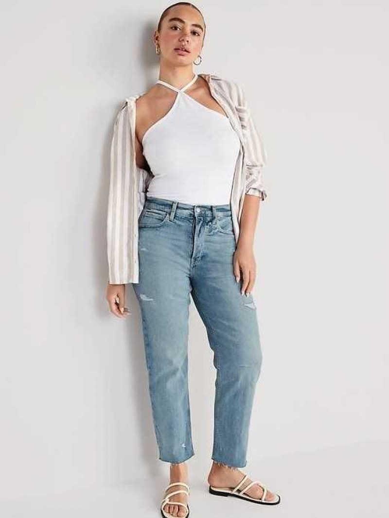 Old Navy Extra High-Waisted Button-Fly Ripped Cut-Off Straight Ankle Jeans Reem | PNO962145