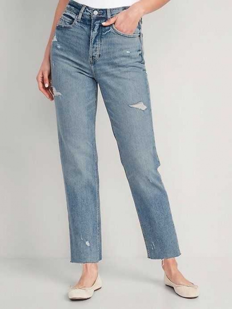 Old Navy Extra High-Waisted Button-Fly Ripped Cut-Off Straight Ankle Jeans Reem | PNO962145